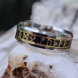 Anthropologie My Story Veda Runas Mystic Boho Ring Rhodium 14k Gold plated